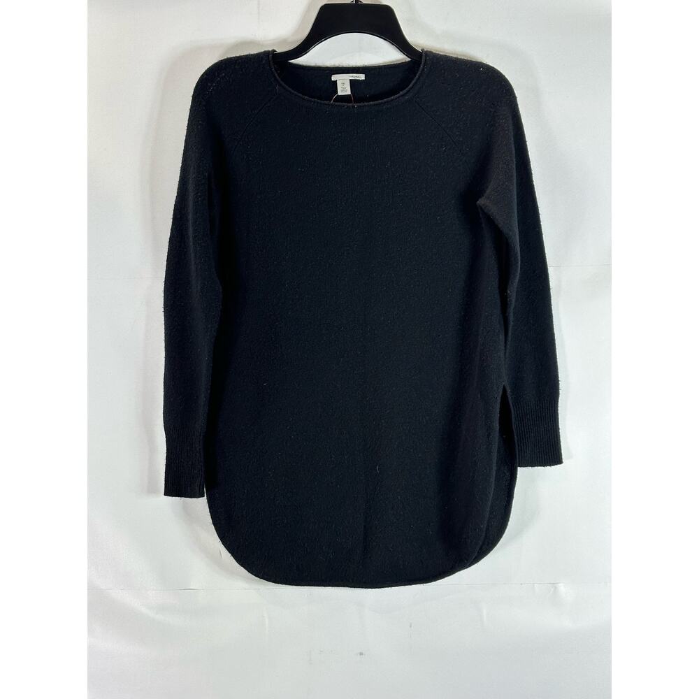 HALOGEN Women's Solid Black Wool/Cashmere Crewneck Round Split-Hem Sweater SZ2XS